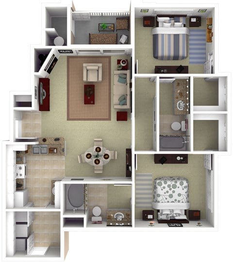 Floor plan for 2 beds, 2 baths, 1096 sqft